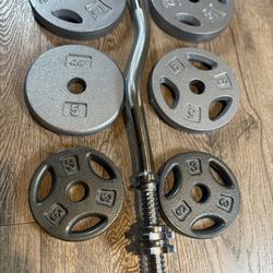 Standard NEW Curl Bar With CAP Cast Iron Plates  Total: 117 lbs