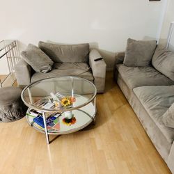 Complete Modern Living Room Set – 2 Sofas, Glass Coffee Table, Ottoman & Console Table