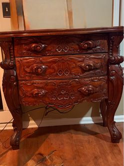 Ornate Carved Wood Bombe Chest of Drawers