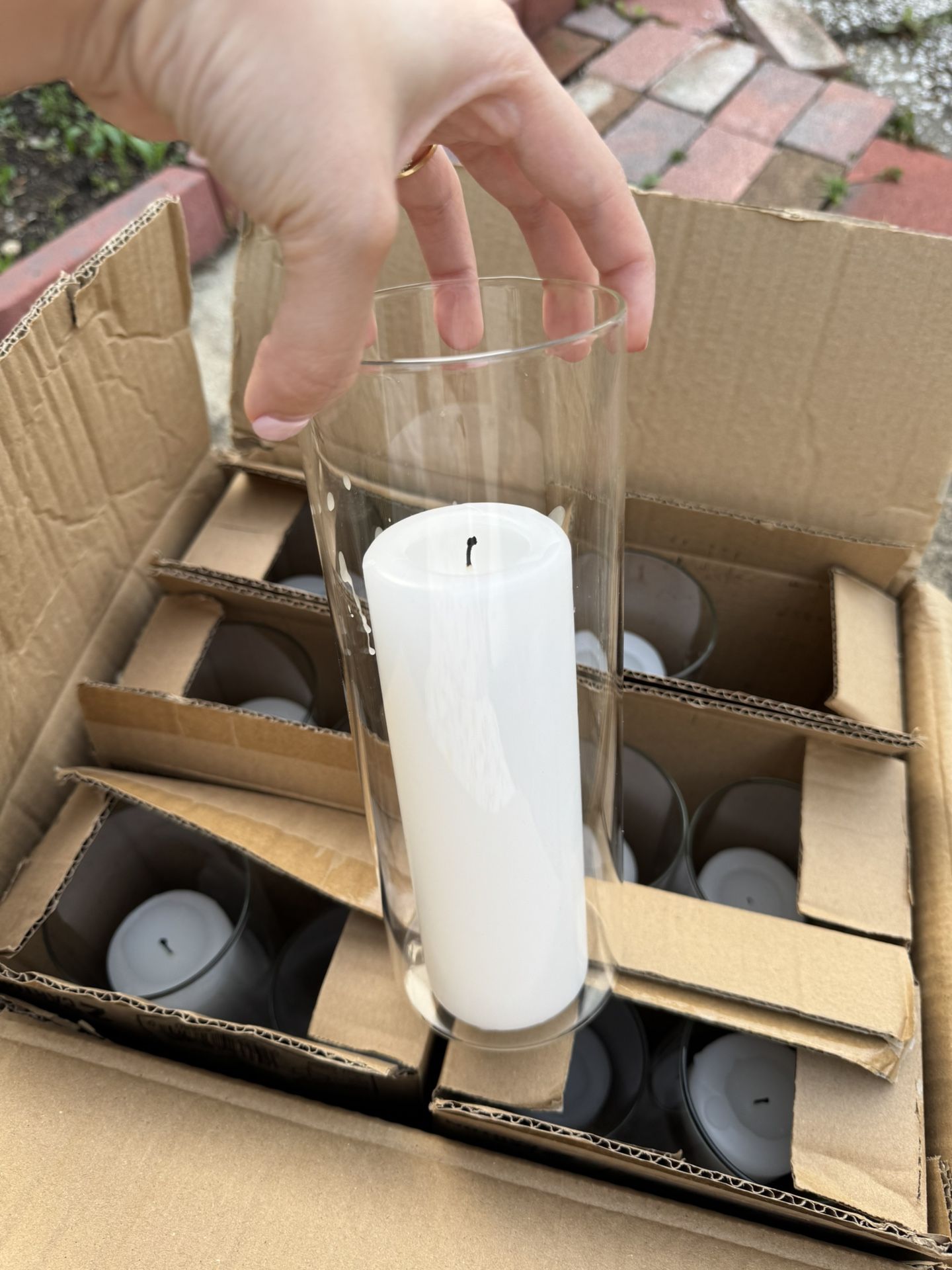 Yummi Candles White Pillar Candles With Glass Holders