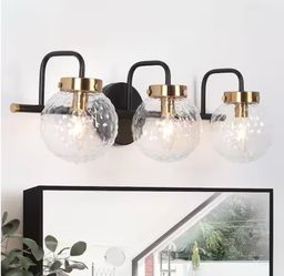 Modern 3-Light Black Vanity Light Brass Wall Light with Raspberry Glass Shade for Bathroom Vanity Mirror and Powder Room