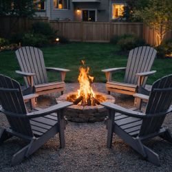 Set Of 4 - Gray Outdoor Patio Wooden Adirondack Chairs [NEW] Retails For $400+