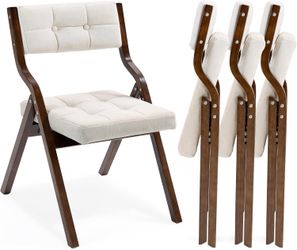 HOMEFUN Folding Chairs with Cushion, Wooden Padded Foldable Chair 4 Pack, Portable and Assembled