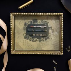 Decorative Fountain Pen Shadow Box Wall Art • Framed Office Library Decor