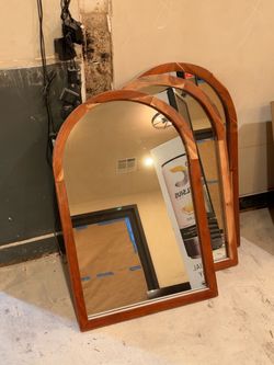 Arched Wood Frame Wall Mirrors – Set of 3