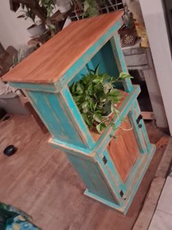 Aqua blue kitchen pantry