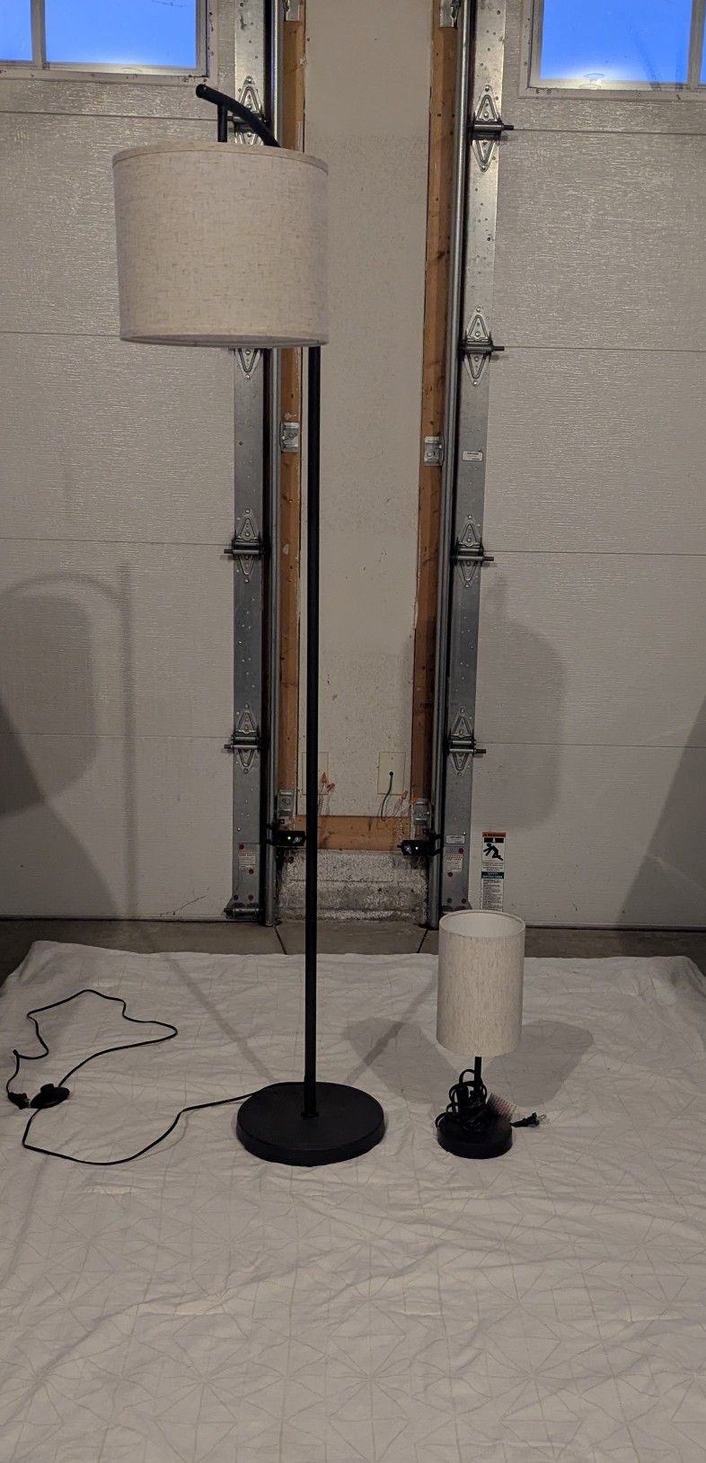 Two lamps - one floor lamp and one matching table lamp