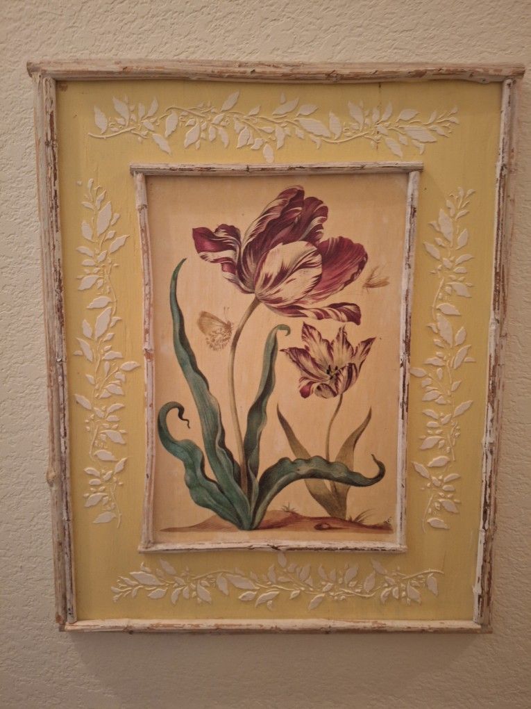 Floral Wall Art with Distressed Frame