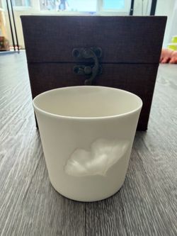 White Porcelain Cup with Light thru Ginkgo leaf