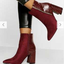 Boohoo Zip side Block Heel Ankle Boots