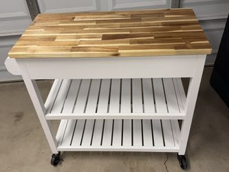 Seville Classics Acacia Top Kitchen Cart