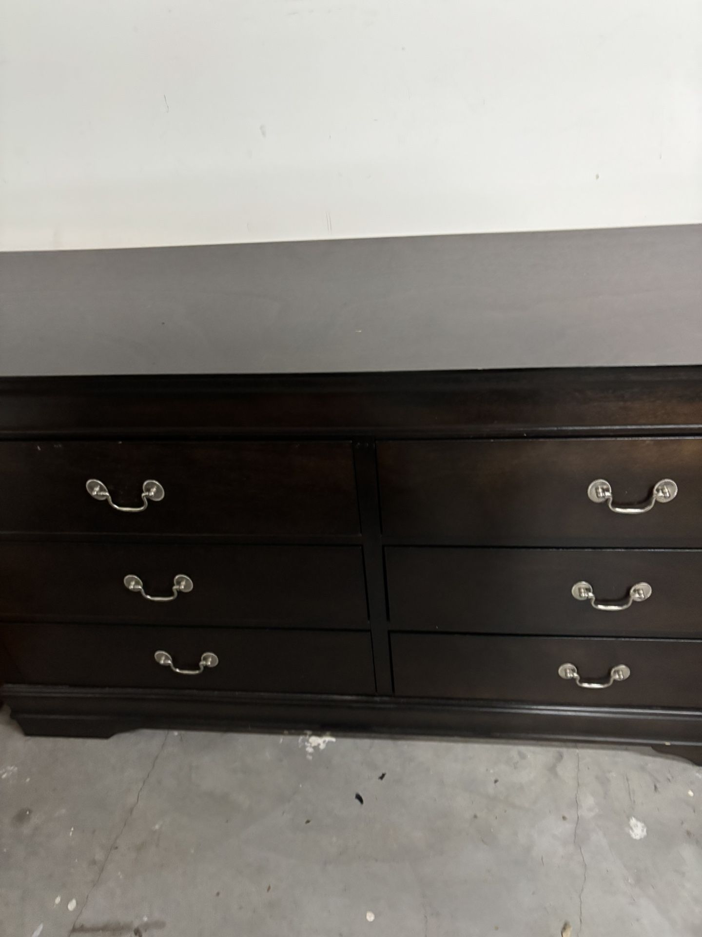 Six-drawer dark wood dresser