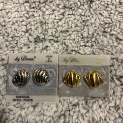 Silver And Goldtone Pierced Earrings,by Daria