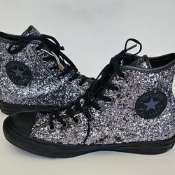 Converse All Star Women's Dark Silver Black Glitter High Top Sneakers Size 9
