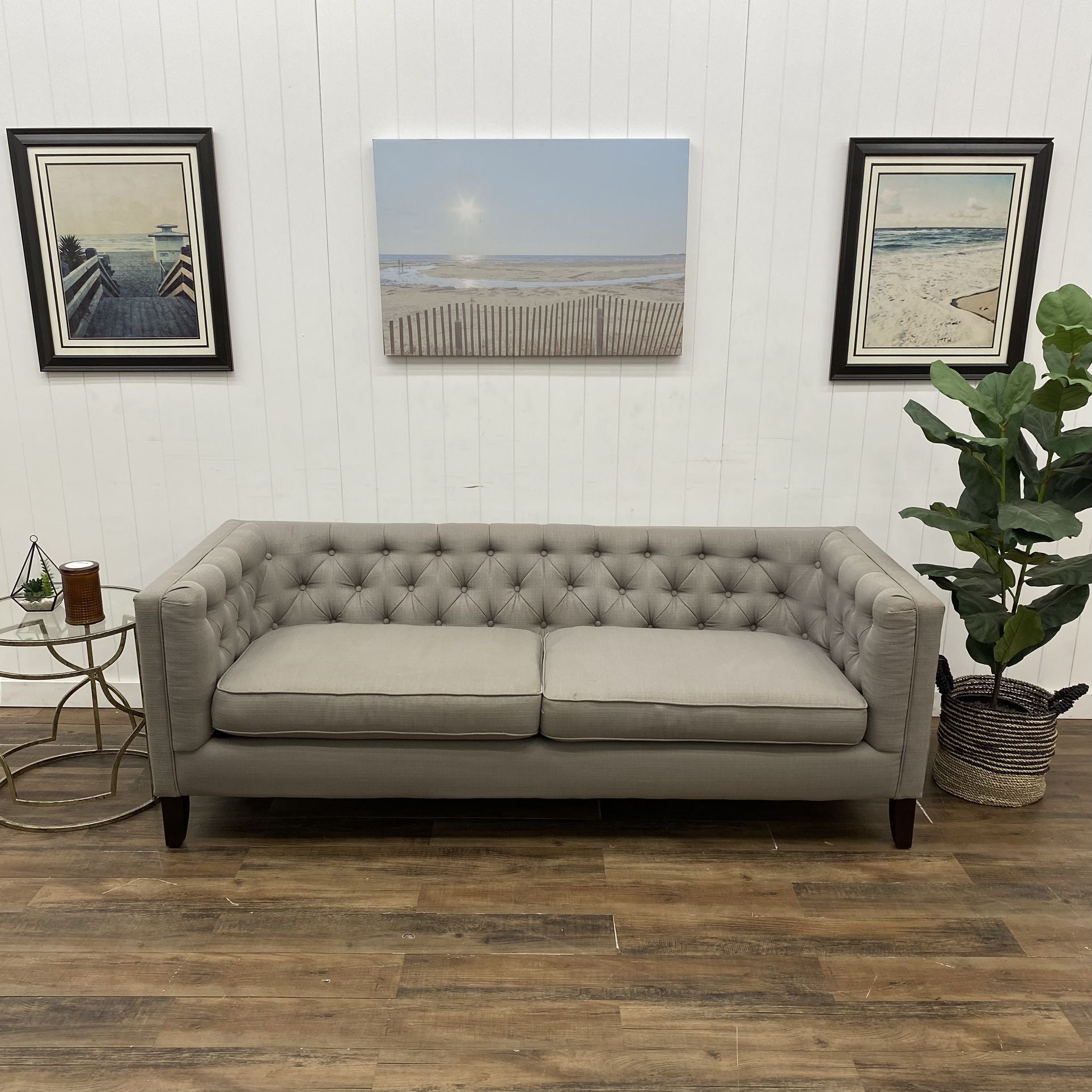Cost Plus Furniture Tufted Gray Couch. Free Delivery!