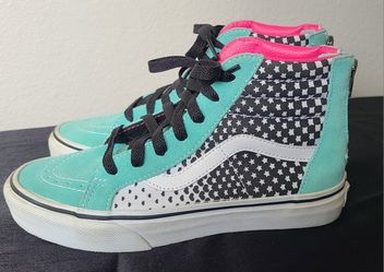 Vans Girls Off The Wall 721499 Blue Black Skate Shoes Lace Up High Top Size 4.5 $40