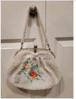 Vintage handbag heavy beaded mother of pearl 1960s