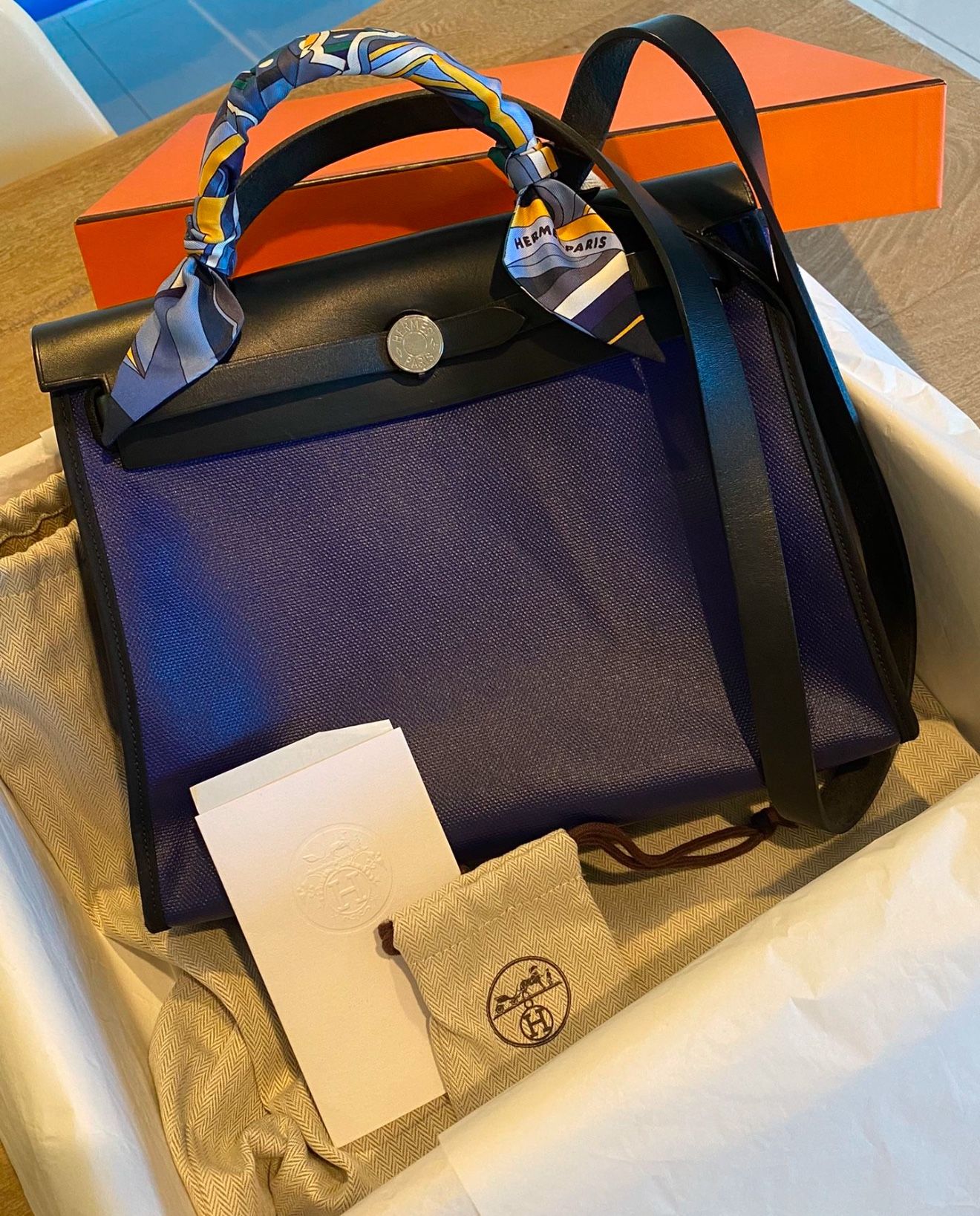 Auth Hermes Herbag 31 Coated Waterproof Canvas