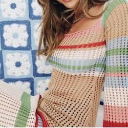KNIT DRESS CROCHET DRESS Maxi Dress Stripes LONG KNIT CROCHET DRESS WITH STRIPES