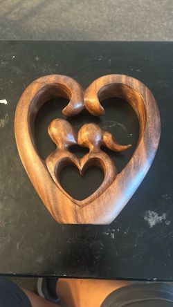 Wooden Hand Carved Abstract Statue "Heart and Soul" Figurine Sculpture