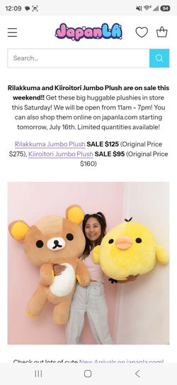 A bunch of plushies Kiiroitori Jumbo Plush Rilakkuma San-X Net Shop Limited