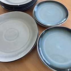 West Elm Reactive Glaze Stoneware Plates — Gray + Teal, Two Sizes