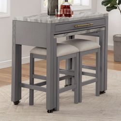 Kitchen Island / Counter Height Table With 2 Stools