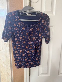 Lucky Brand Floral Ribbed Henley Top