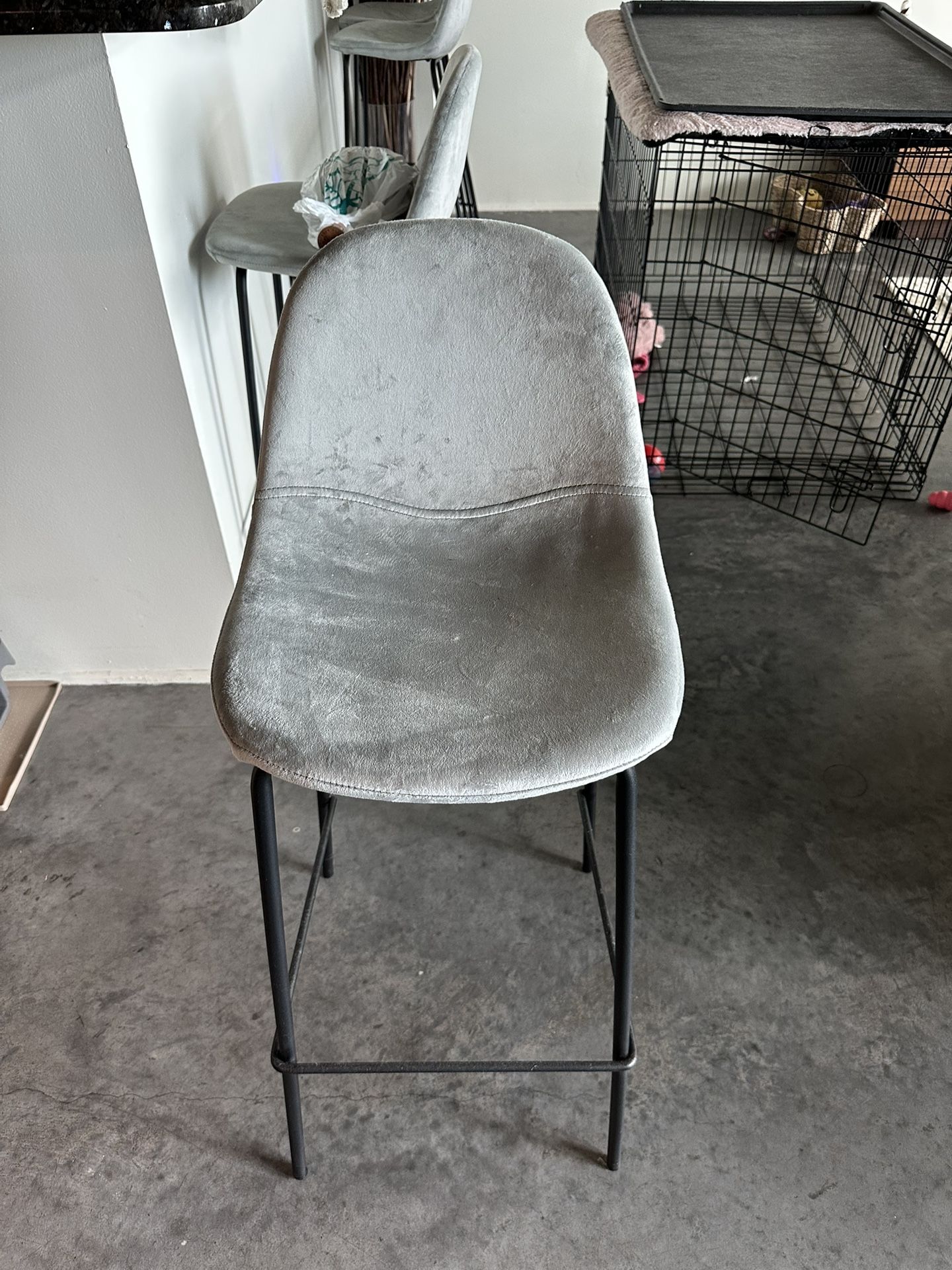 Grey Velvet Bar Stool with Iron Legs (Set of 4)