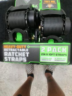 NEW IN THE PACKAGE "RHINO USA" 2" × 10' RATCHET AND RETRACTABLE HEAVY DUTY STRAPS WITH PLASTIC COATED HOOKS TO PREVENT SCRATCHING, GREAT ITEM!!!