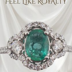 14k gold certified 1ct emerald 0.75ctw diamond ring