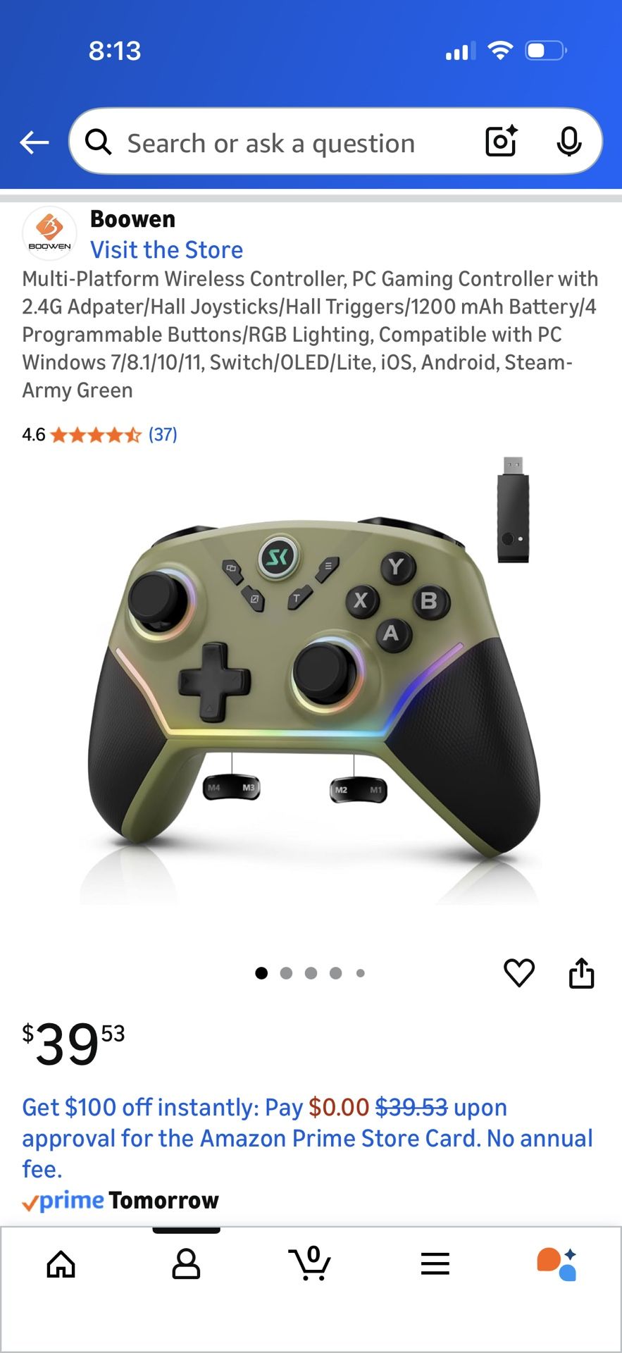 Wireless Controller PC Switch Xbox Android Gaming Controller with 2.4G Adapter Hall Joystick Hall Triggers Programmable Buttons RGB