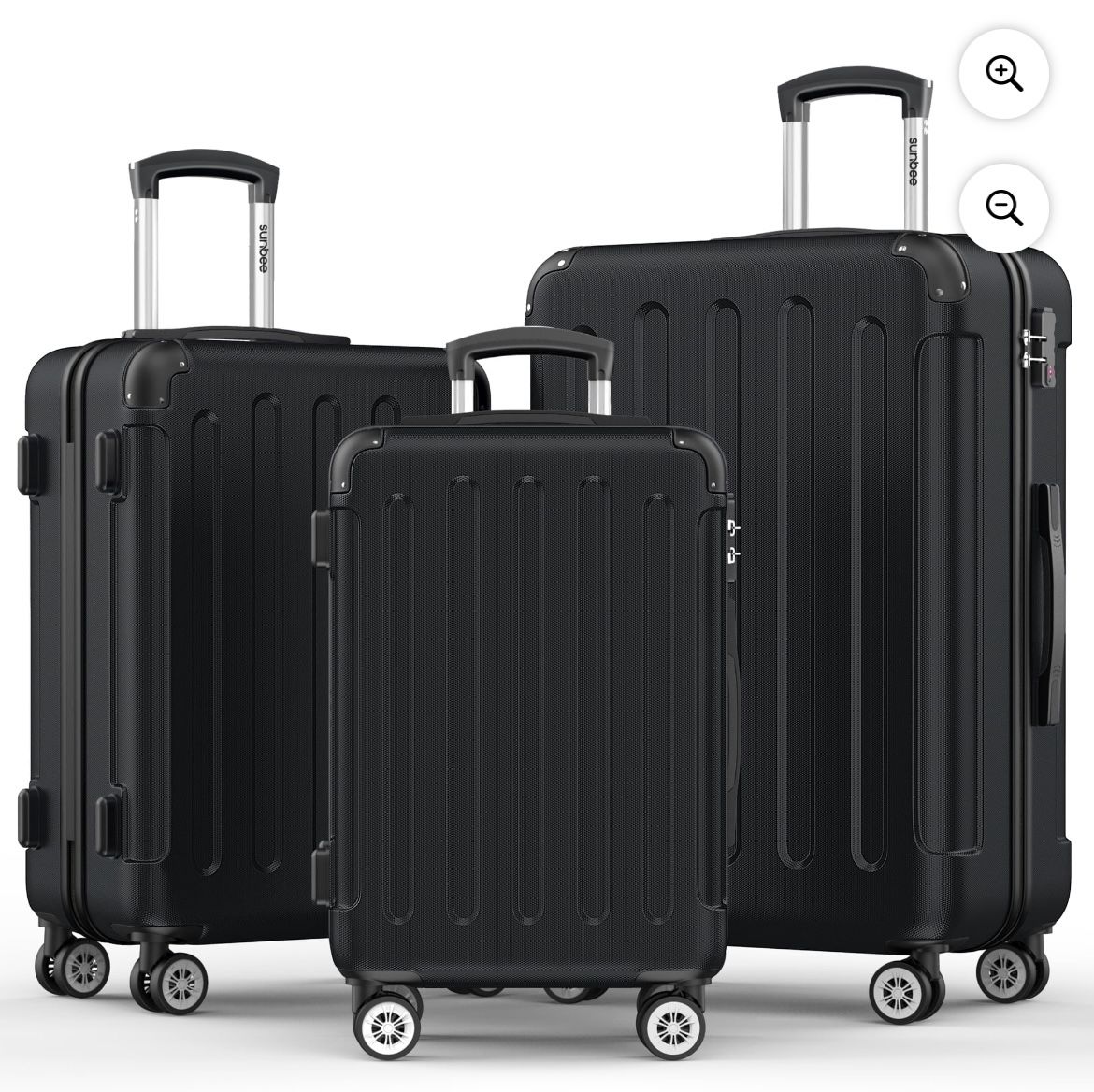 Sunbee 3 Piece Luggage Sets Hardshell Lightweight Suitcase with TSA Lock Spinner Wheels (Black)