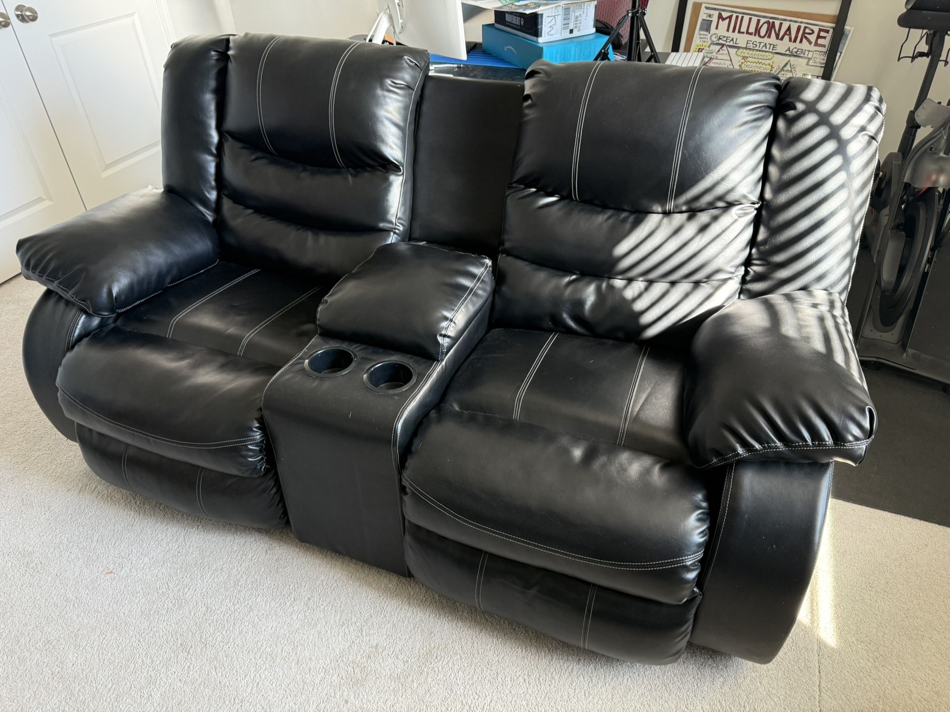 Black Leather Reclining Loveseat