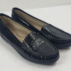 SAS Tri Pad Comfort Womens 9.5 M Black Croc Prin Loafers Casual Flats Shoes  