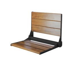 Home Aesthetics 18" ADA Compliant Wall-Mounted Folding Serena Teak Wood Shower Bench Seat with Matte Black Frame, Clear Coated for (X154)