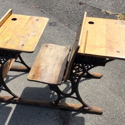 Antique Duo Cast Iron & Wood School Desk