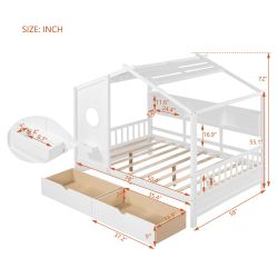 Wooden Full Size House Bed with 2 Drawers,Kids Bed with Storage Shelf, White(Old SKU: HL000052AAK)