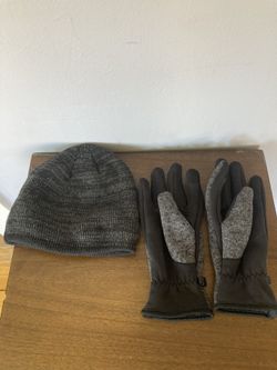  One Size Beanie & Large/Extra Large Winter Gloves with Connecting Clip