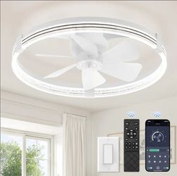 3922: Low Profile Ceiling Fans with Lights, Flush Mount Modern Ceiling Fan and Remote Control, 23" LED Ceiling Fans, Stepless Dimmable 3 Colors and 6 