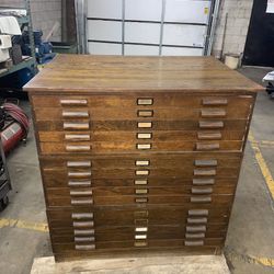 Vintage Oak Flat File Cabinet for Architects, Engineers & Graphic Designers
