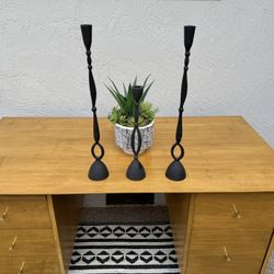 Crate Barrel Set Of 3 Cast Iron Candle Holders 