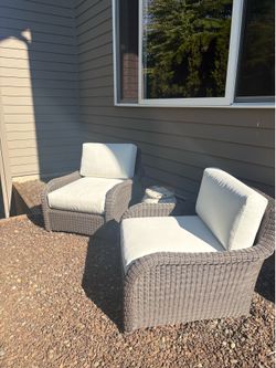 Outdoor Wicker- Set of Two Oversized Chairs and Cushions
