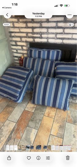 Blue Striped Outdoor Patio Cushions Set