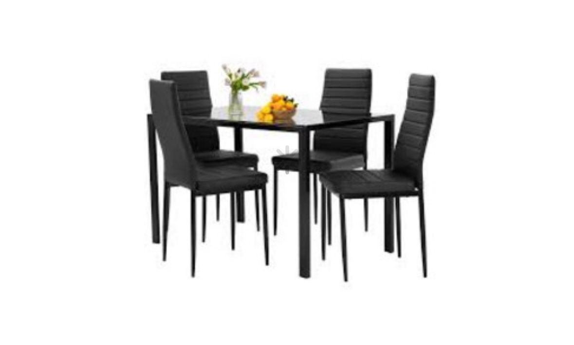 FDW Black Glass Dining Table With Four Chairs