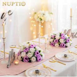 NUPTIO Large Artificial Flower Centerpieces - 6 Pcs 13.8in Diameter Lilac & White Fake Flowers Roses Balls - Silk Faux Rose Arrangement for Tables Wed