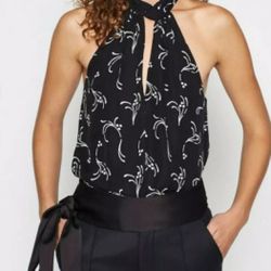XS JOIE SILK Cedra Halter TOP Black White Sleeveless floral - NWT $198