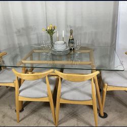 MCM Glass Dining Table & 6 Chairs 