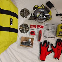 NEW RYOBI ONE+ 18V 5-1/2 INCH Circular SAW w/ Charger, 1.5Ah Battery, BAG, 12-ft Tape Msr, GLOVES