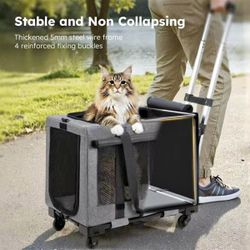 21X12X17 Cat Carrier with Wheels for Cats and Dogs, Foldable Pet Carrier, Rolling Dog Carrier with D
